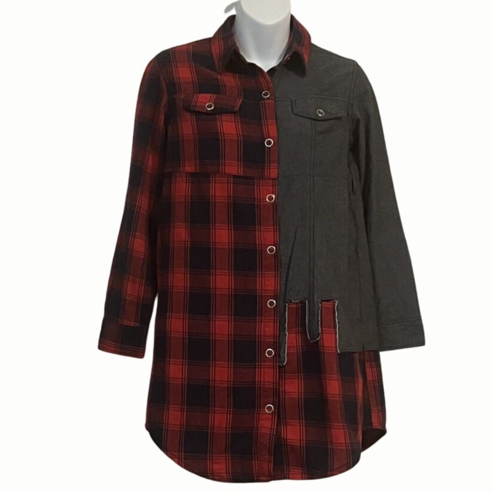 Joe's Mixed Media Long Sleeve Shirtdress/Tunic Top Shirttail Hem L (12-14)